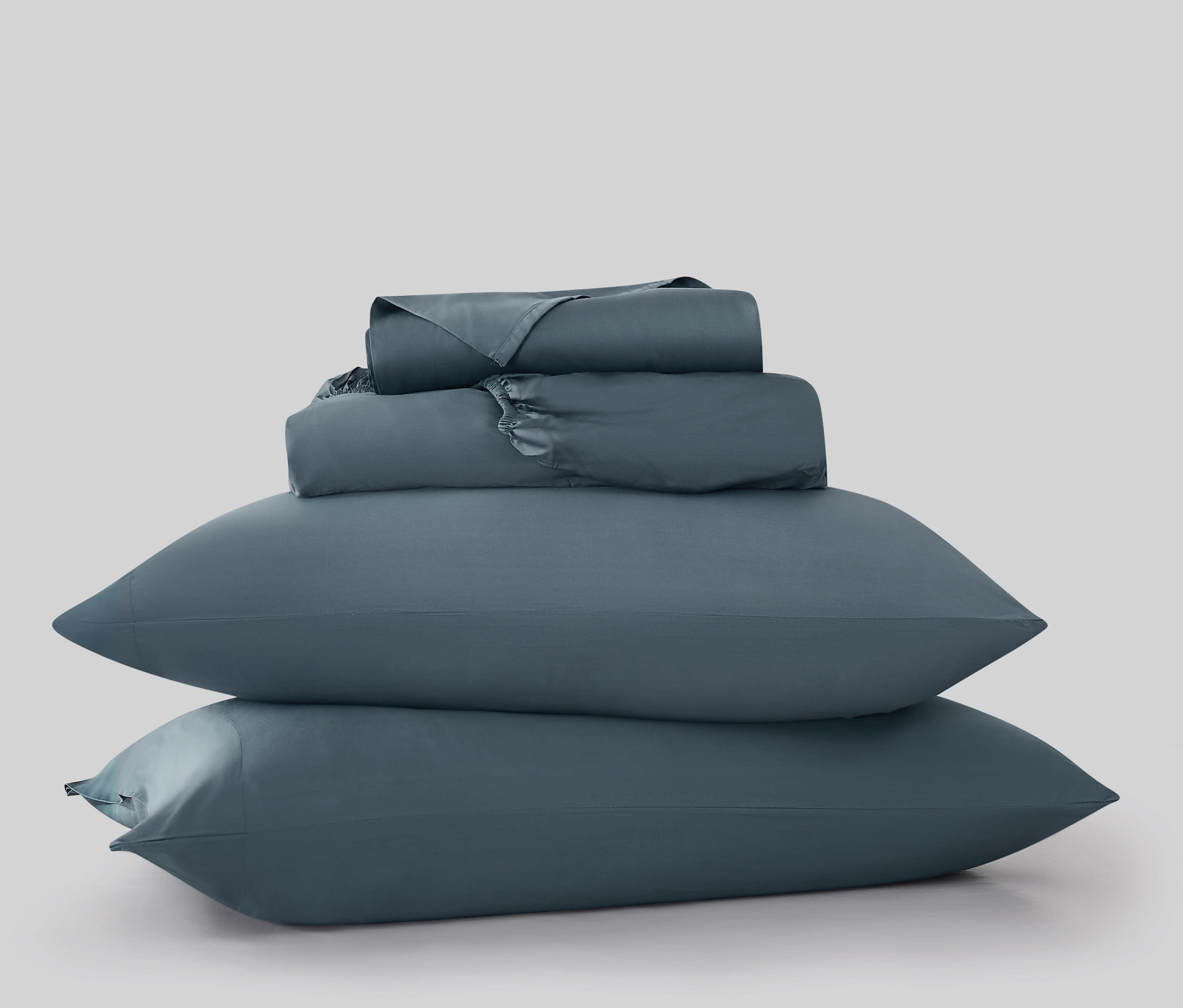 Brooklyn Loom 300 Thread Count Sateen 100% Rayon from Bamboo Deep Pocket 4 Piece Queen Sheet Set in Blue, All Season, Adult Size, OEKO-TEX Certified