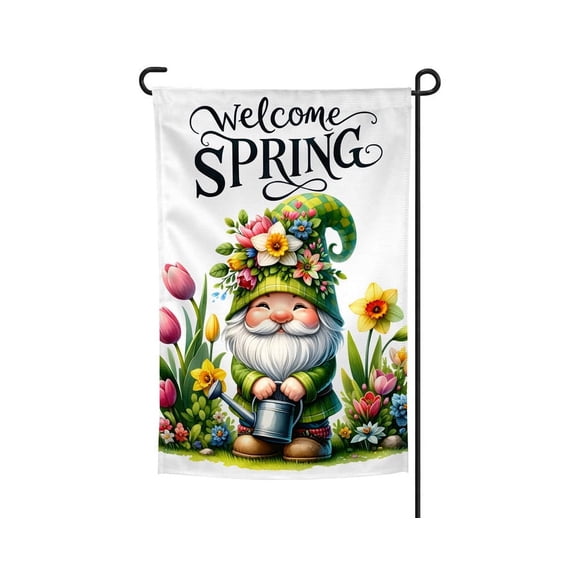 Welcome Spring Gnome Garden Flag