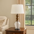 thumbnail image 4 of Hay 33 Inch Table Lamp, Diamond Pattern Glass Base, White Fabric Shade, 4 of 8