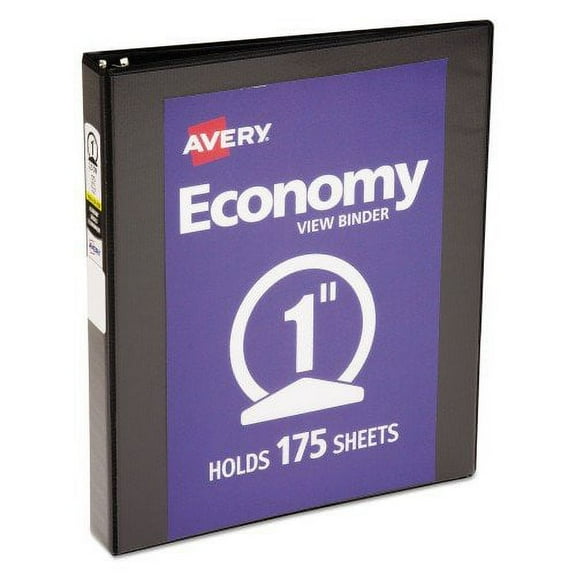 3PK Avery Economy View Binder with Round Rings , 3 Rings, 1" Capacity, 11 x 8.5, Black, (5710) (05710)