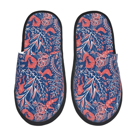 Balery Retro plants forest animals Slient Indoor Furry Fleece Comfort House Shoes Soft Non-Slip Home Shoes Cotton slippers House Slippers-- Large