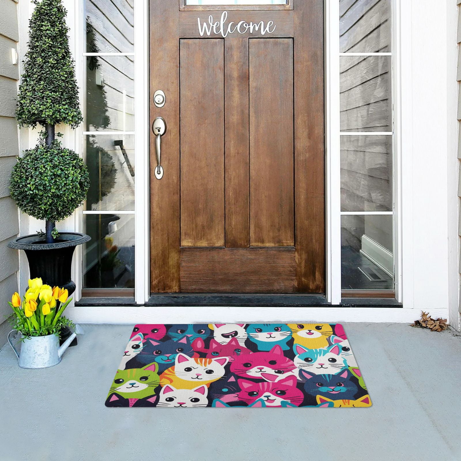 JSTEL Colorful Cat Kitten Front Door Mat Outside Entrance 32x20 Inch Doormat for Outdoor Indoor Washable Non Slip Floor Mats