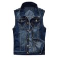 thumbnail image 1 of Mens Classic Denim Vest Ripped Golden Button Sleeveless Vest, 1 of 4