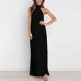 thumbnail image 4 of IUYRTFE Women's Halter Neck High Collar Sleeveless Pleated Maxi Dress Solid Color Flowy Long Formal Gown, 4 of 5