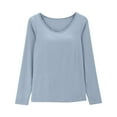 thumbnail image 2 of Women's Modal T Shirt Bra Long Sleeve Pajama Yoga Top Padded Casual Top Tee Shirt with Built In Bra Basic T-Shirts Solid Color Women's Bottom Long Sleeved Shirt and Underwear, 2 of 8