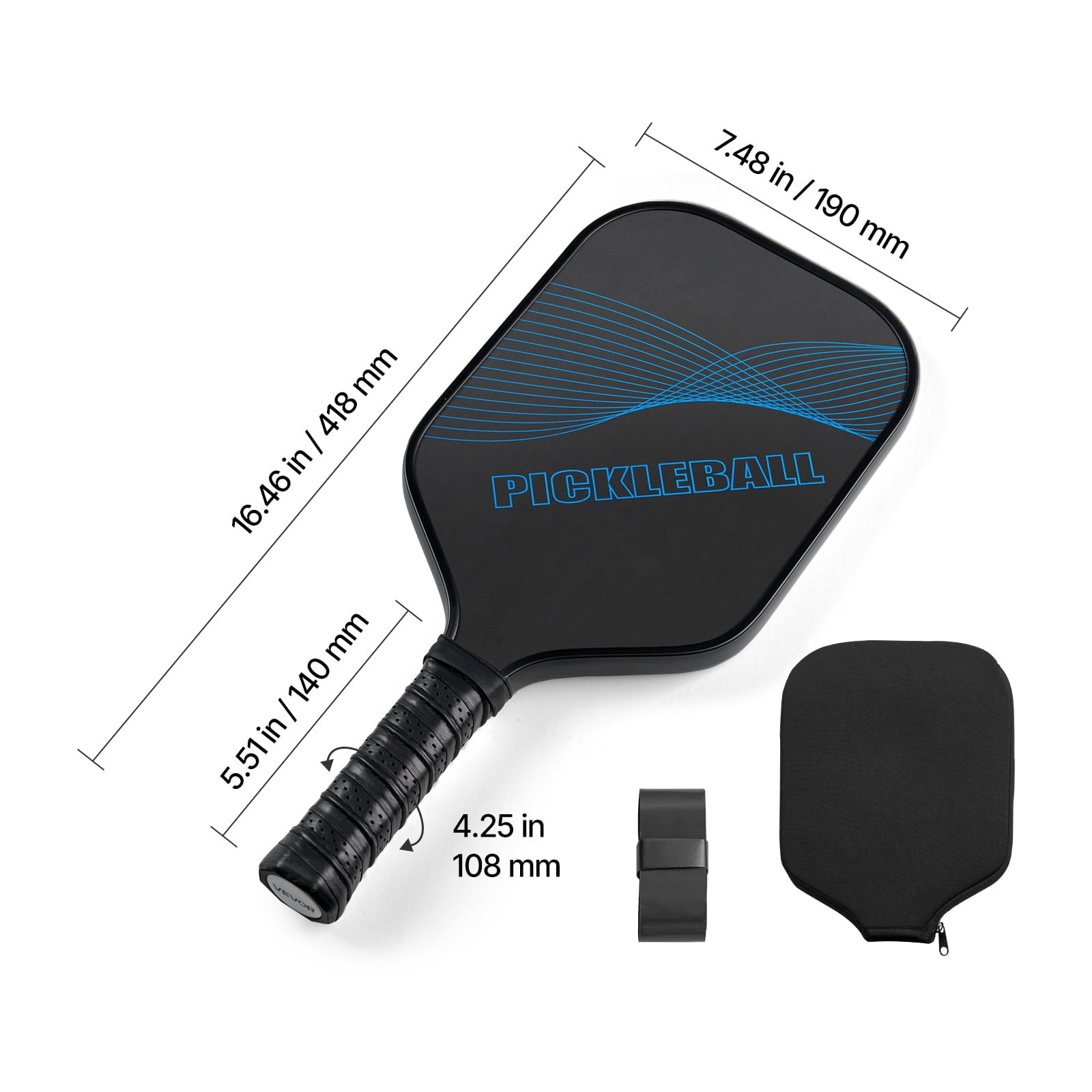 VEVOR Pickleball Paddle, T700 Carbon Fiber Surface & Honeycomb Core, Professional Pickleball Paddle with Increased Power & Control & Spin, Pro Pickle Ball Racket for Adults, Men & Women, Blue