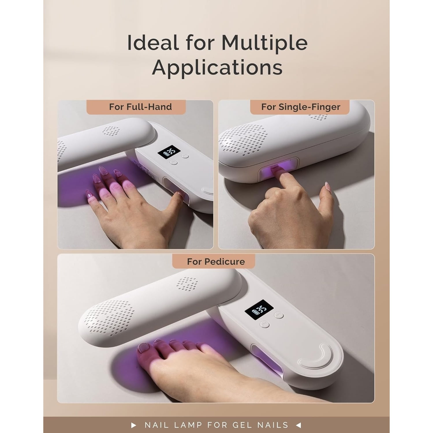 Compact Cordless UV Nail Lamp, P-PLUS20F with Innovative Rotatable Panel & UV Protection Design, Rechargeable UV Light Cures All Gels, Especially Rhinestone Glue & Liner Gel Polish Pink