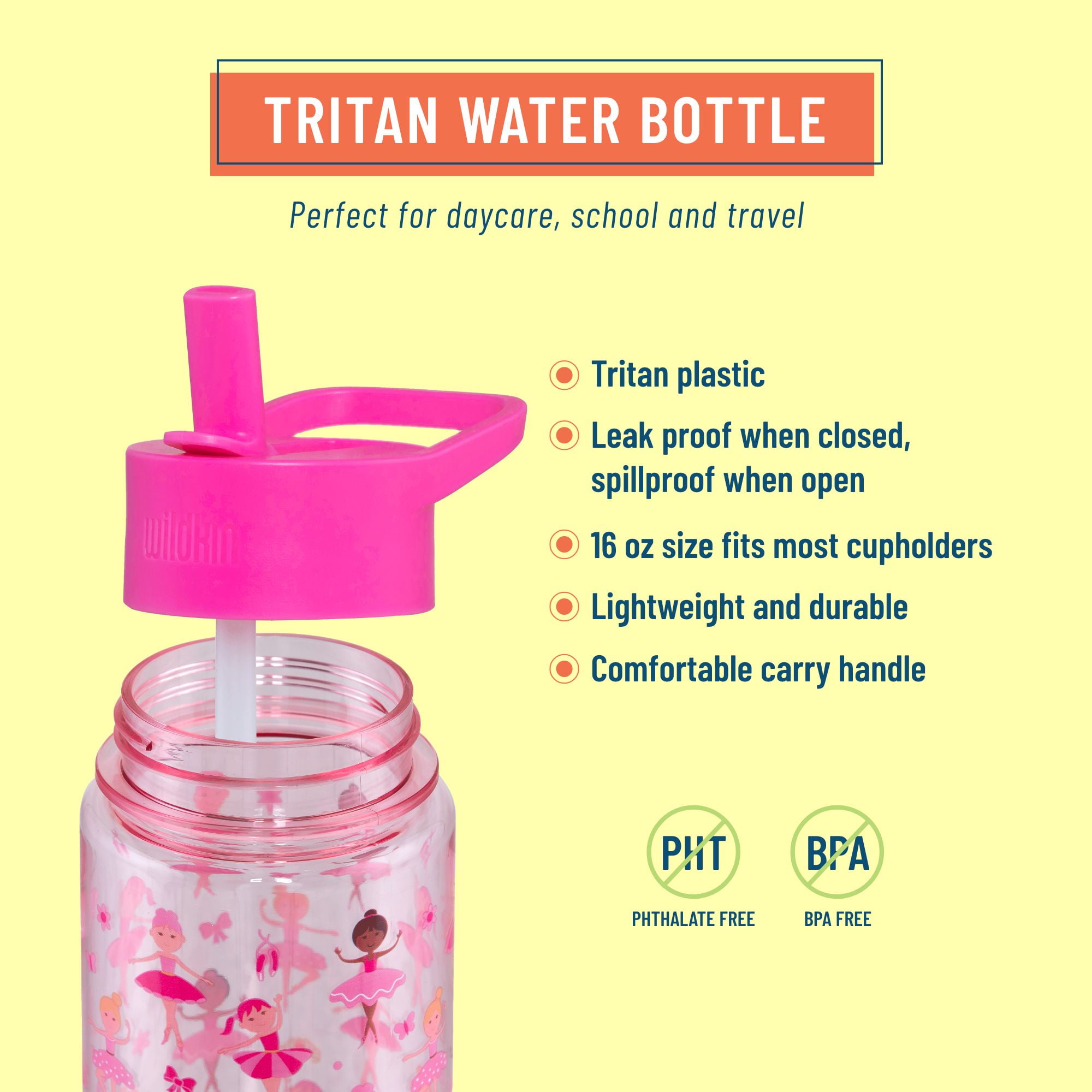 16 oz Kids Plastic Tritan Water Bottle with Straw | FJ Bottle, Yellow