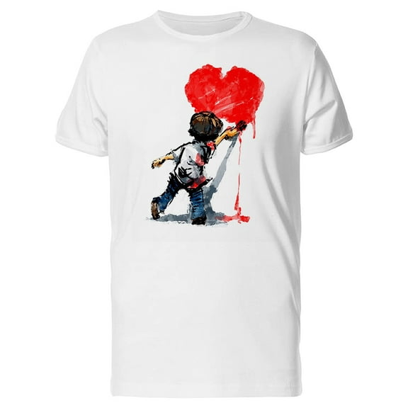 Smartprints Mens Graphic Tee - Artist Boy Painting Red Heart - Regular Fit 100% Cotton