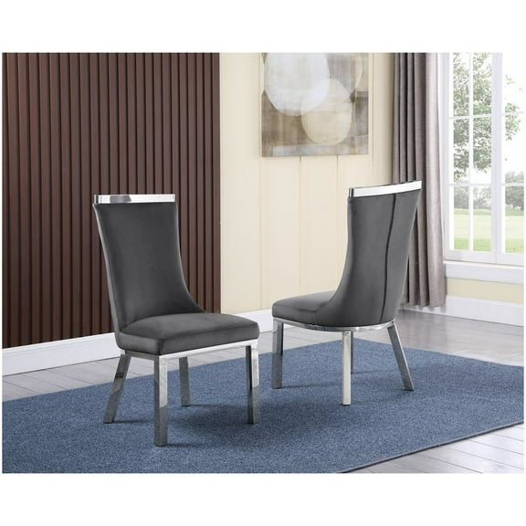 Velvet Upholstered Dining Chairs in Dark Gray with Stainless Steel