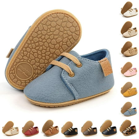 Baby Boys Girls Moccasins Oxford Sneakers PU Leather Rubber Sole Infant Loafers Anti-Slip Toddler First Walkers Crib Dress Shoes