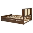 thumbnail image 6 of Harper & Bright Designs Queen Size Rattan Platform Bed Frame with Headboard & Trundle, Wood Bed Frame with Shelves and Drawers, Walnut, 6 of 13