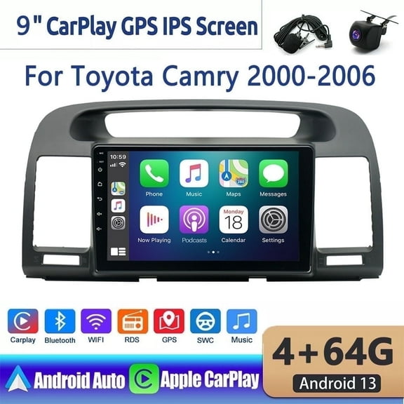 Car Stereo Radio Wireless Carplay for Toyota Camry 2000-2006 9 Inch Android 13 Touchscreen, Car Radio 4 64G Wifi GPS Navigation Android Auto