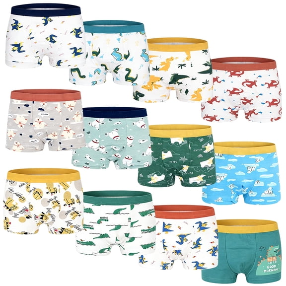 ASTRAKIDS Toddler Boys Dinosaur Boxer Underwear, Cotton Briefs, 12 Pack, Sizes 4T-12T