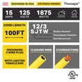 thumbnail image 2 of Thonapa 3 Outlet Lighted Outdoor Extension Cord 100 ft - 12 Gauge 15 Amp Heavy Duty Power Extension Cords - SJTW - Great for Major Appliances, Power Tools, Garden Supplies - Yellow, 2 of 4