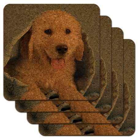 

Golden Retriever Puppy Dog Wrapped in Blanket Low Profile Novelty Cork Coaster Set