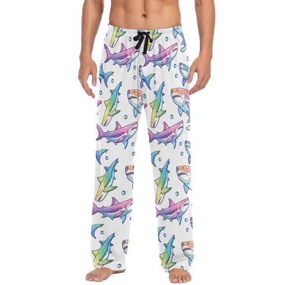 JSTEL Rainbow Color Shark Bubble Men's Sleepwear Mens Pajama Pants Bottoms with Pockets, S