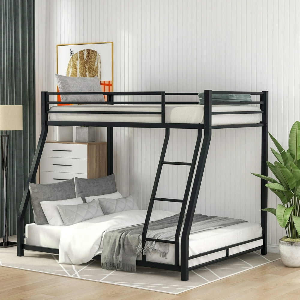 Euroco Metal Floor Twin Over Full Bunk Bed, Black