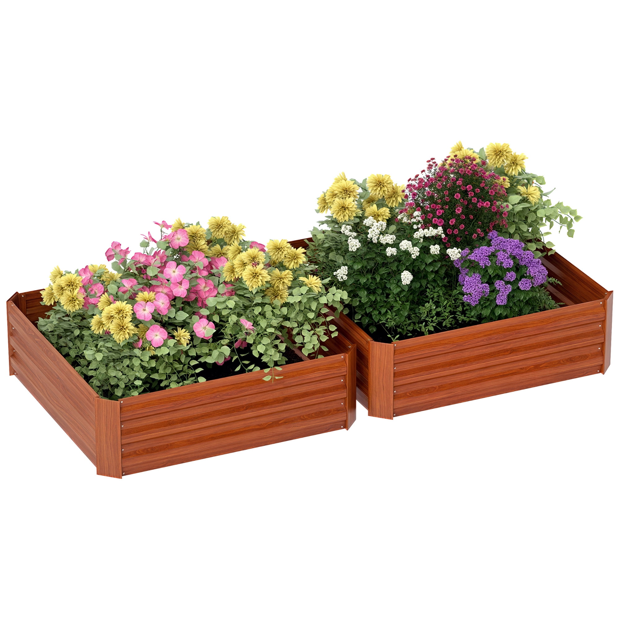 Outsunny 39'' x 39'' x 12'' Set of 2 Raised Garden Bed, Elevated Planter Raised Bed with Galvanized Steel Frame for Growing Flowers, Herbs, Dark Brown