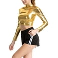 thumbnail image 3 of FFIY Women Liquid Metallic Long Sleeve Crop Top Turtleneck Tops for Rave Club Dance, 3 of 7