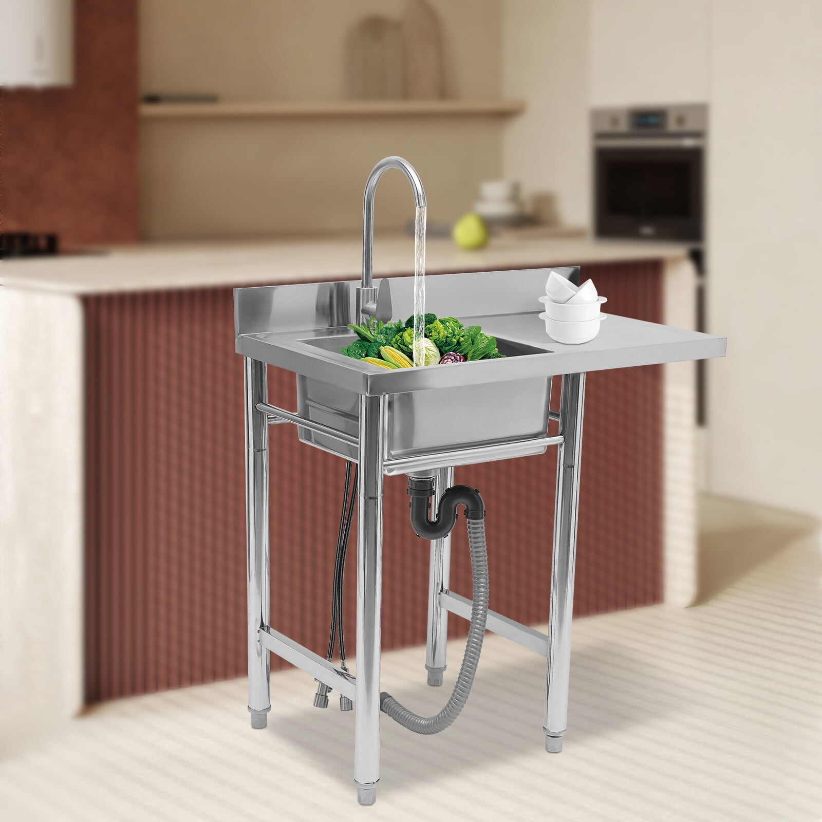 35.4" W x 21.2" D x 39.3" H Stainless Steel Utility Sink with Drainboard & Faucet