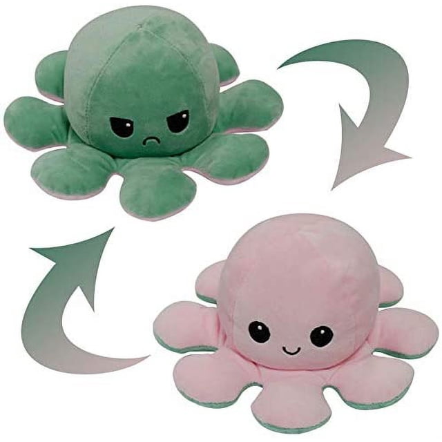 Pulpo de peluche reversible, pulpo de peluche de doble cara, pulpo de peluche con estado de ánimo, adorables mini peluches, peluches para niños, niñas y amigos (rosa claro-verde claro)
