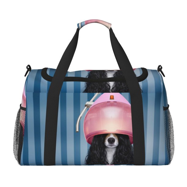 Balery Dog in Hairdresser Bolsa de Gimnasio para Mujeres, Bolsa de Viaje con Bolsillo Húmedo, Bolsa de Fin de Semana para Mujeres, Bolsa de Viaje Resistente al Agua