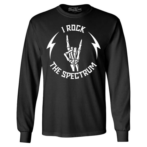 Shop4Ever Men's I Rock The Spectrum Skeleton Skull Long Sleeve Shirt Small Black