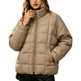 thumbnail image 3 of Puffer Jacket Womens Stand Collar Zip Up Lightweight Casual Quilted Coat With Pockets For Fall Winter, 3 of 8