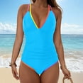 thumbnail image 4 of zaveiop Women's One Piece 2025 Tummy Control Swimsuits Neon Color Block Swimwear Deep V Neck Slimming Bathing Suit (Blue, XL), 4 of 9