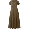 thumbnail image 3 of Women's Plus Size Summer Causal Dresses Short Sleeve Cotton Linen Dress Scoop Neck Ruffle Flowy Beach Baggy Maxi Sun Dresses Sundress Pocket, 3 of 5