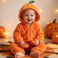 thumbnail image 5 of Wxirdiow Preemie Clothes Girl Halloween Costume Pumpkin Romper Outfit Zip Up Hoodie Romper Plush Jumpsuit Fall Winter,Orange,3-6 Months, 5 of 9