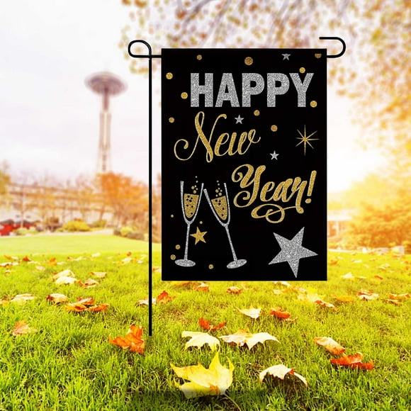 Fiudx Happy Year Garden Flags 12X18In Double Sided Winter Welcome Year'S Holiday Sign Small Flag Yard Outdoor Decor