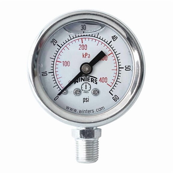 Winters Pressure Gauge,1-1/2" Dial Size,Silver PFQ1203