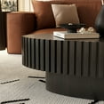 thumbnail image 6 of 43.3" Oval Coffee Table with Handcrafted Relief, Sturdy Pedestal Wooden Olive-Shaped Tea Table, Circle Fluted Drum Coffee Table for Apartment Living Room, Black, 6 of 6