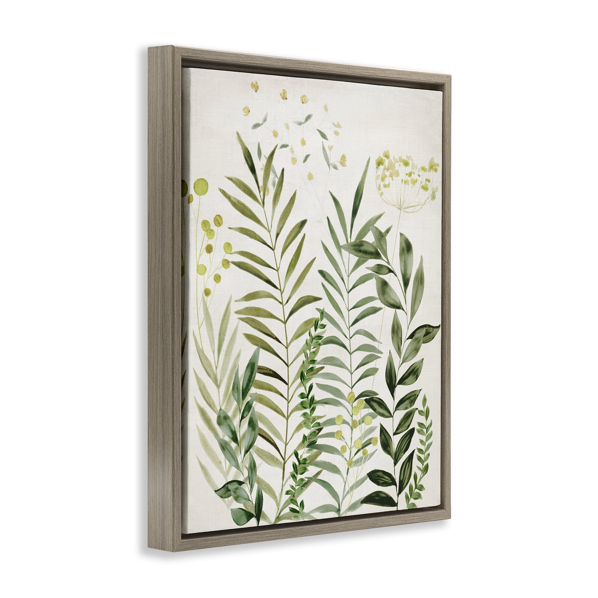 Stupell Industries Delicate Herbs & Leaves Plants & Flowers Painting Brown Floater Framed Canvas Art Print Wall Art, 17 x 21