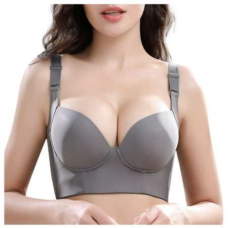

TQWQT Women s Plus Size Bras Longline Push Up Bra Bustier Bra Seamless T-Shirt Bra Gray 42A