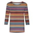 thumbnail image 5 of EchfiProm Tops for Women Fall 3/4 Sleeve Pullover Striped Ladies T-Shirt Crew Neck, 5 of 5
