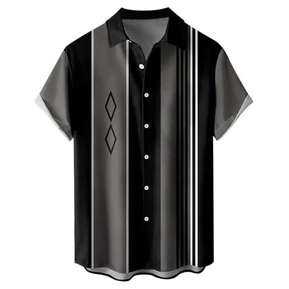 Mens Shirts,Men's Short Sleeve Button Down Bowling Shirts Big and Tall Casual Printed Beach Hawaii Shirt Summer Regular Fit Top,Big and Tall Shirts for Men(Color:Grey,Size:2XL)