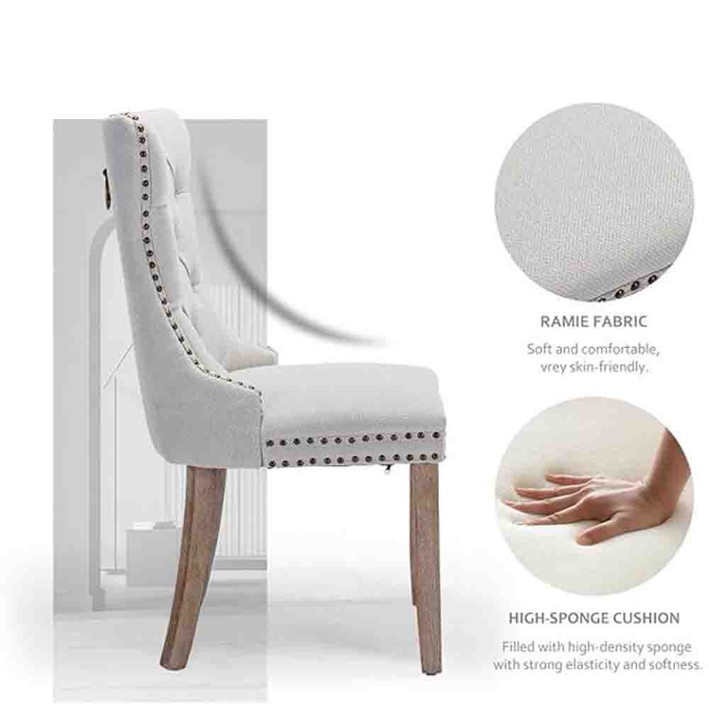 Gewnee Linen Fabric Upholstered Dining Chairs Set of 2 with Rubber Wood Legs,Beige