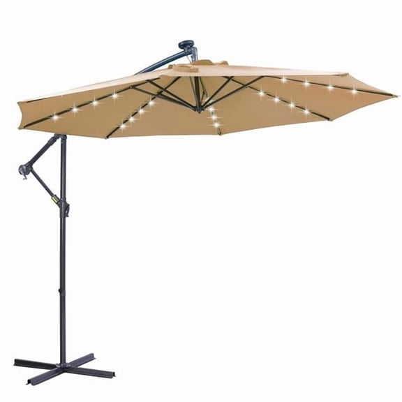 Direct Wicker UBS-W41917531 10 ft. Solar LED Patio Outdoor Hanging Cantilever Offset Umbrella with 32 LED Lights, Dark Taupe