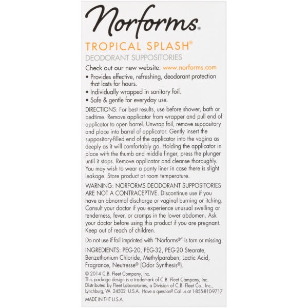 Norforms Tropical Splash Deodorant Suppositories, 12 CT (Pack - 6)
