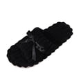 thumbnail image 2 of Women Ribbed Fleece Satin Bow Open Toe Slide Slippers Black 7.5-8.5, 2 of 9