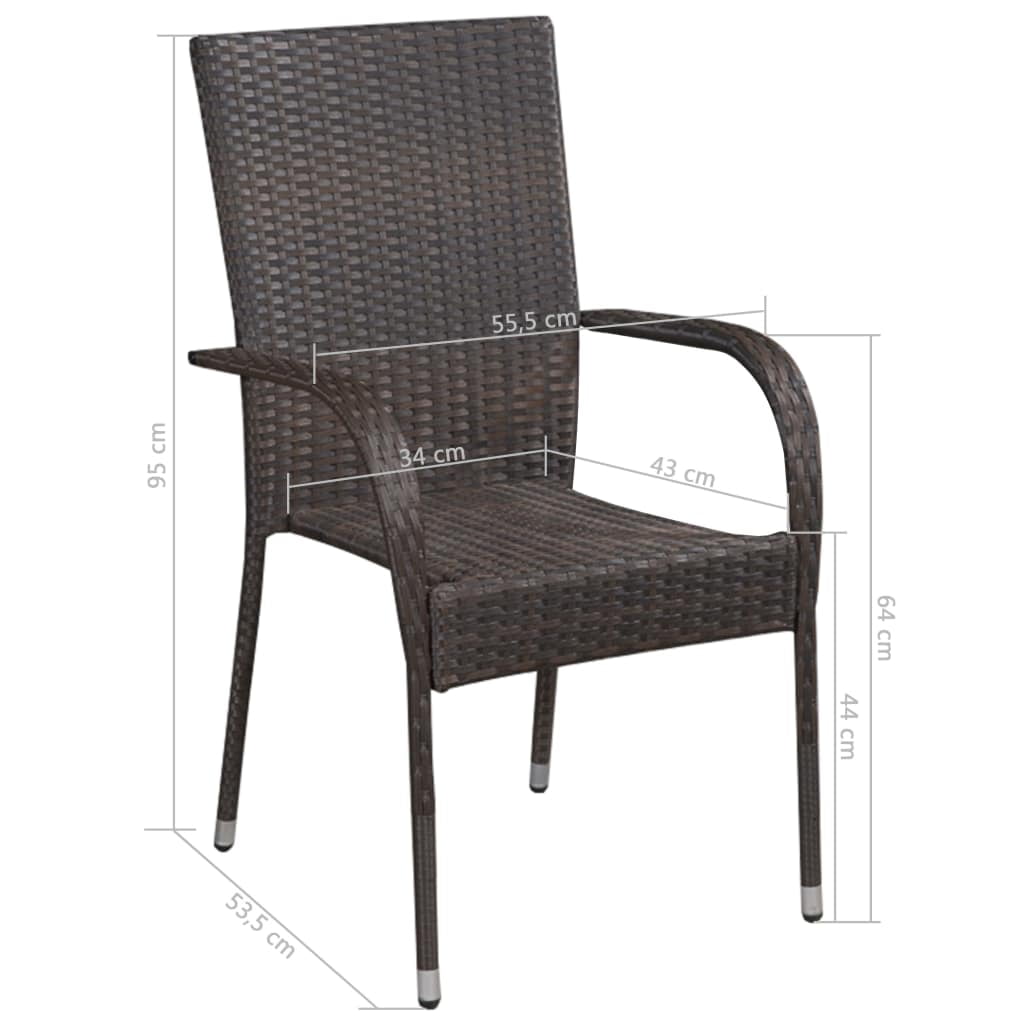 Kepooman 2 Pcs Outdoor Patio Stackable Rattan Wicker Arm Chairs Set, Brown