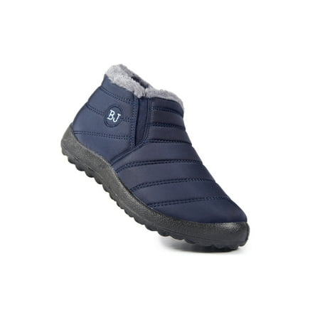 

Glookwis Mens Warm Casual Shoes Plush Lined Snow Boots Slip On Winter Boot Men Non-Slip Cold Weather Flats Lightweight Faux Booties Blue US 8