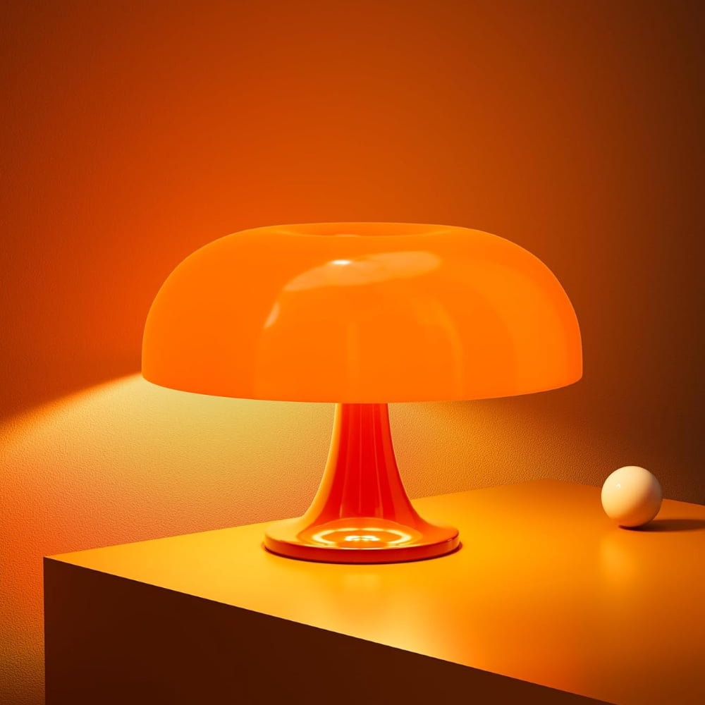 Hnjugfe Midcentury Modern 1-Light LED Desk Lamp Mushroom Table Lamp, Dimmable Table Lamp for Bedroom, Orange Adjustable Light Color Temperature Lighting Home Decor Night Light for Bedside