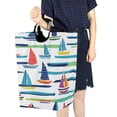 thumbnail image 4 of Yayeee Freestanding Laundry Hamper with Handle Collapsible Large Storage Basket for Clothes, Colorful Sailboats, 4 of 7