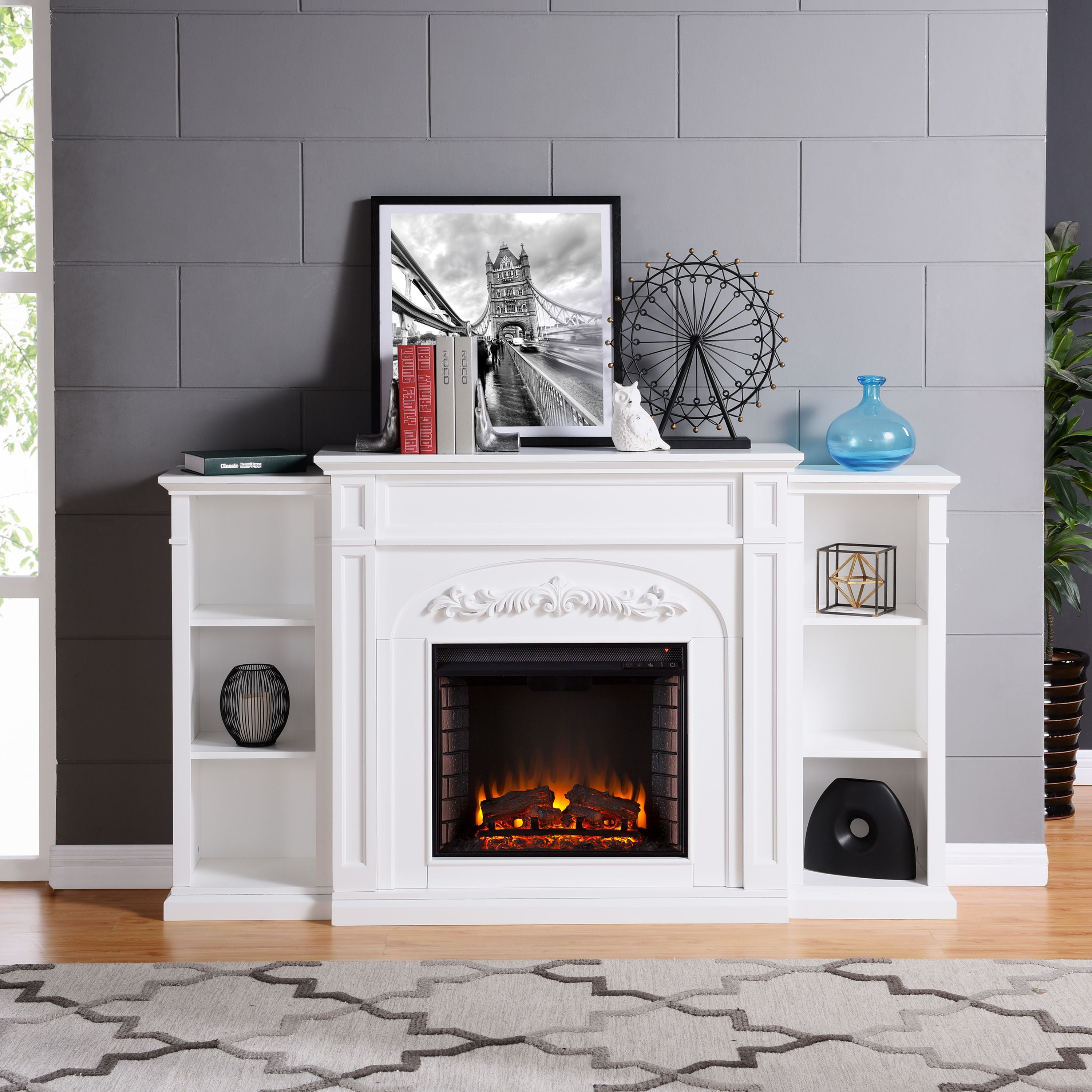 Crayfire Bookcase Electric Fireplace White Walmart com