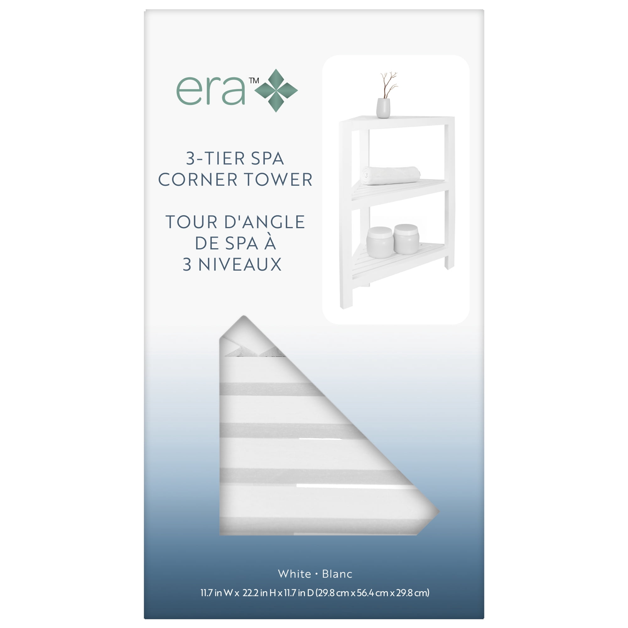 Era Borneo Three Tier Corner Bath Tower Shelves, White 15.87x24.45in