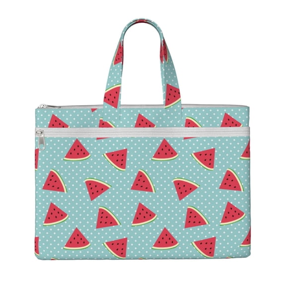 Honeii Watermelon Print Canvas Tote Bag with Compartments Laptop Tote Bag Large Tote Bag